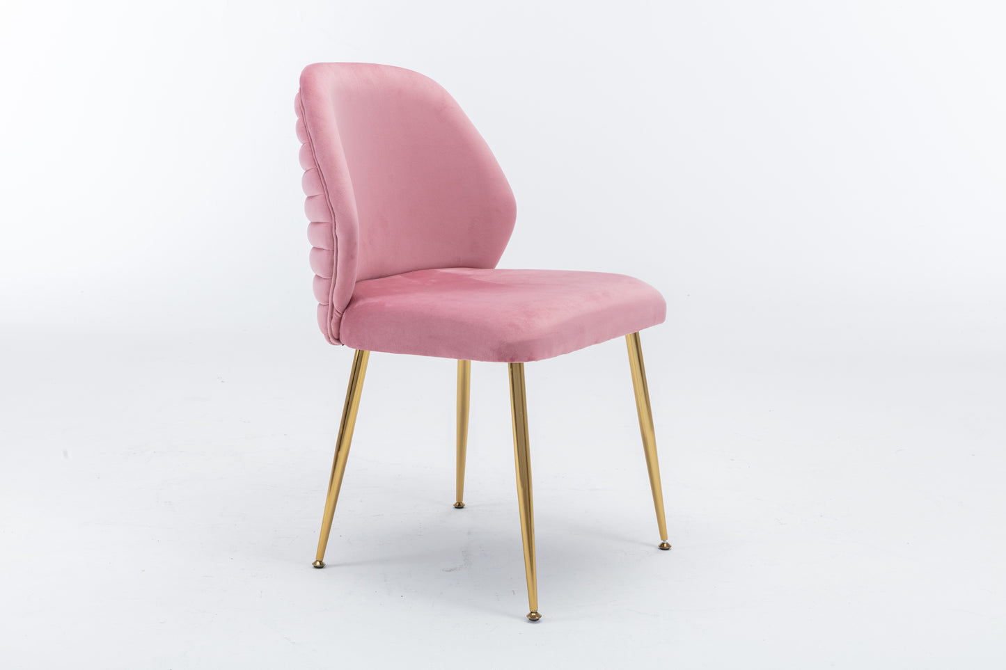 Dining Chair Set of 2, Woven Velvet Upholstered Side Chairs with Barrel Backrest and Gold Metal Legs, Pink