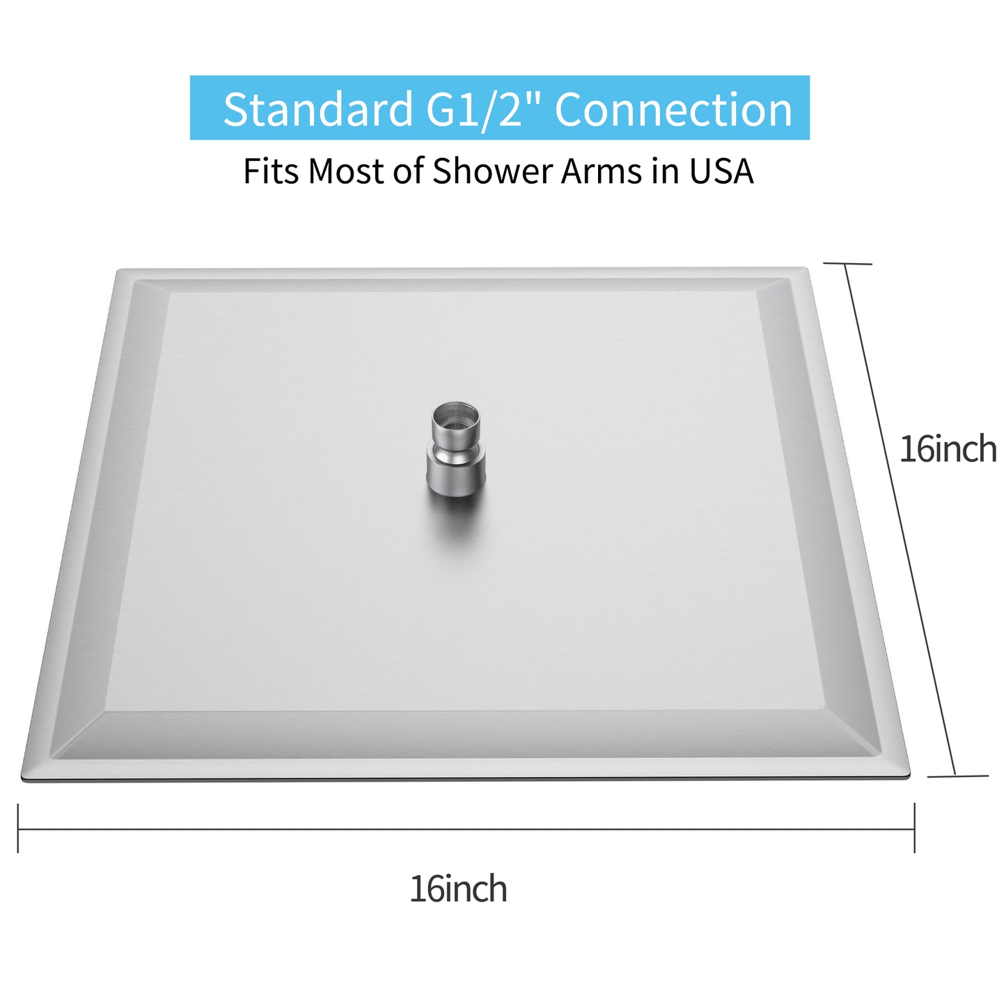 16 Inch Rain Shower Head, Square Ultra Thin 304 Stainless Steel High Pressure Shower Head,