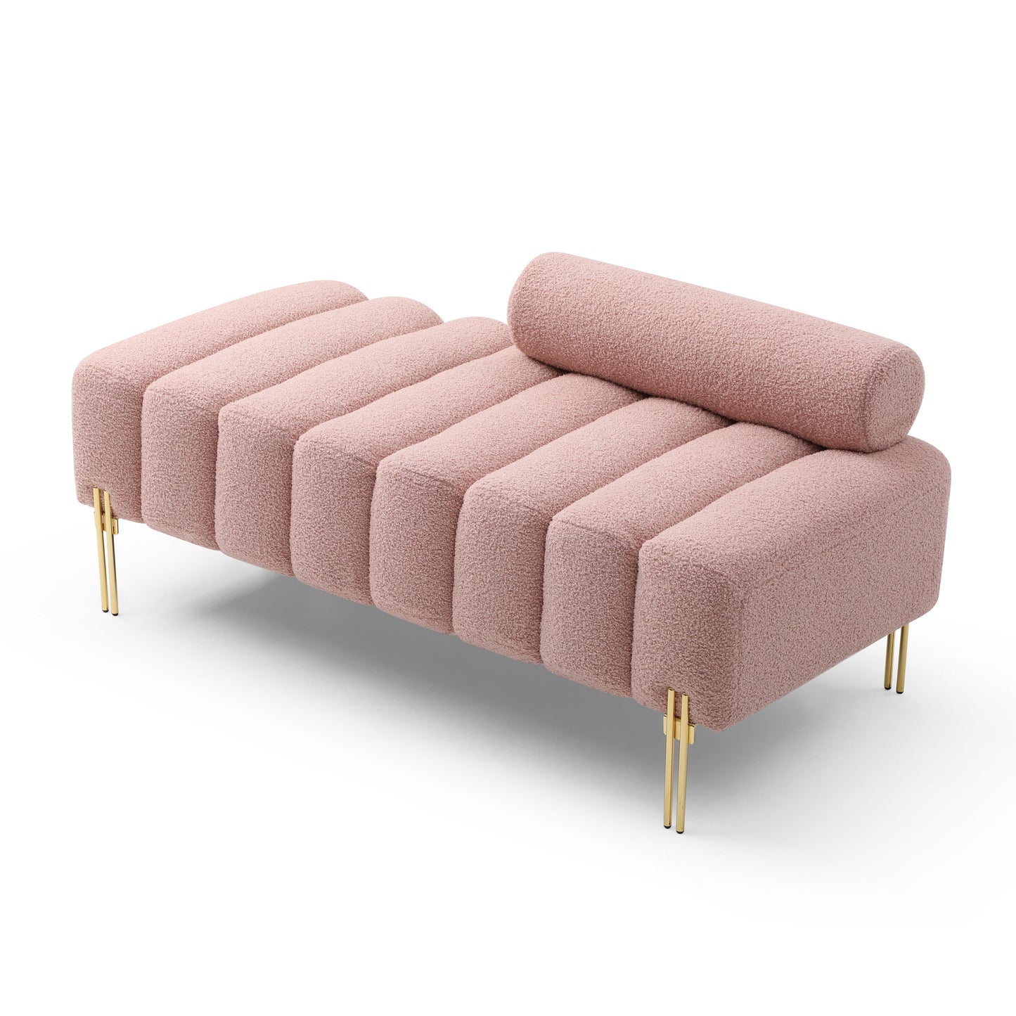 53.2" Width Modern End of Bed Bench- Sherpa Fabric Upholstered Ottoman Bench with Gold Metal Legs