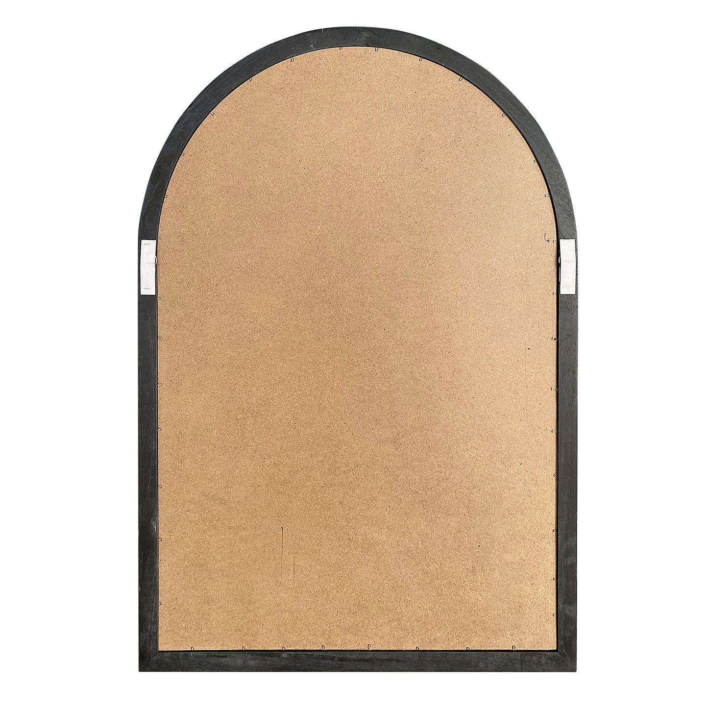 52 Inch Wood Wall Hanging Mirror, Window Pane Design, Arched Top, Black