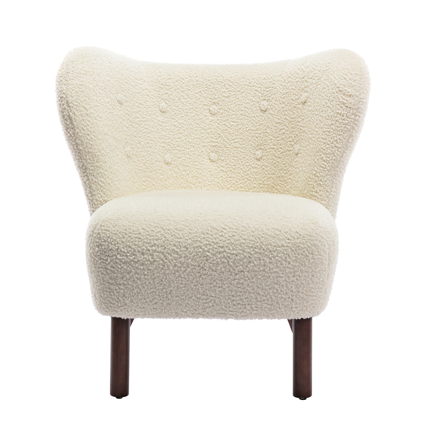 Modern Accent Chair Lambskin Sherpa Wingback Tufted Side Chair with Solid Wood Legs