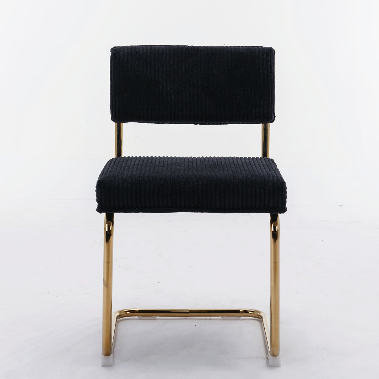 Dining Chairs with Corduroy Fabric, Gold Metal Base, Kitchen Chairs-Set of 2, Black