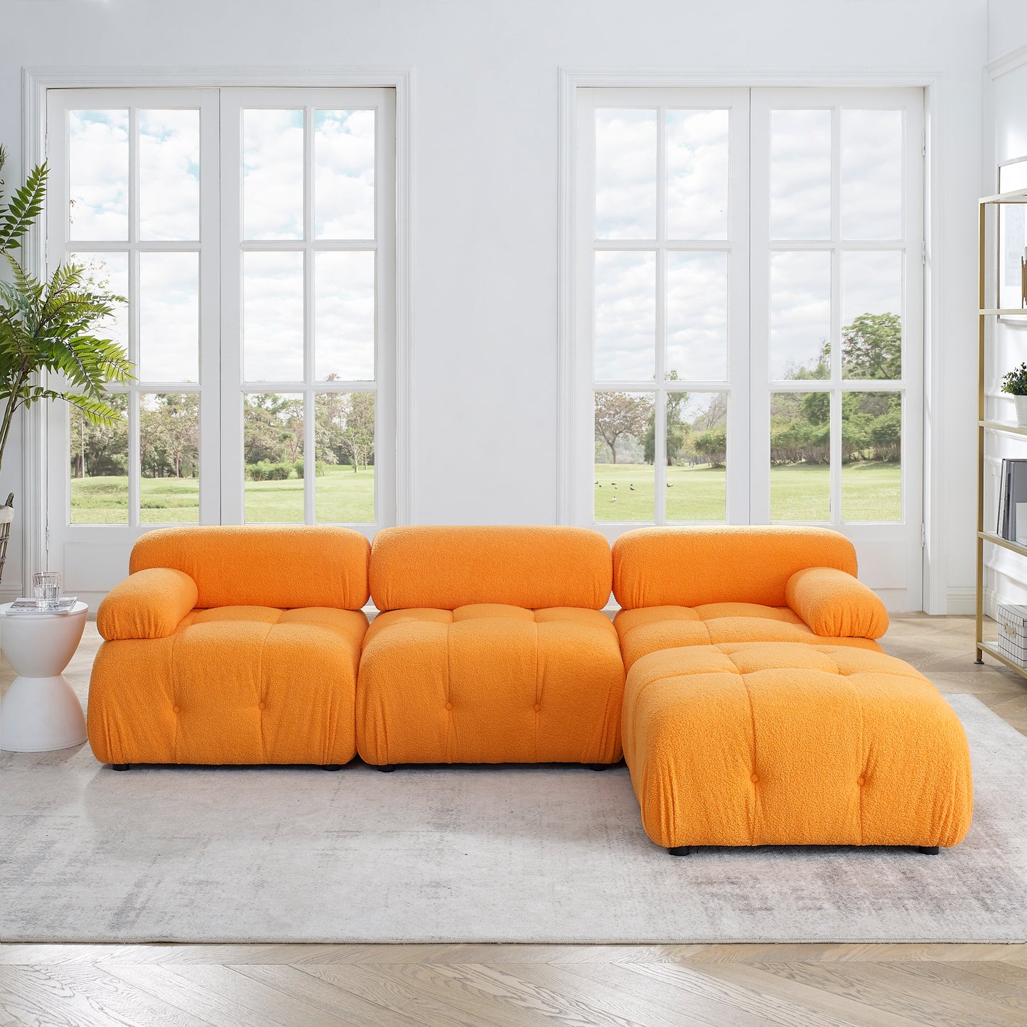 Modular Sectional Sofa, Button Tufted Designed and DIY Combination,L Shaped Couch with Reversible Ottoman, Orange Teddy Fabric