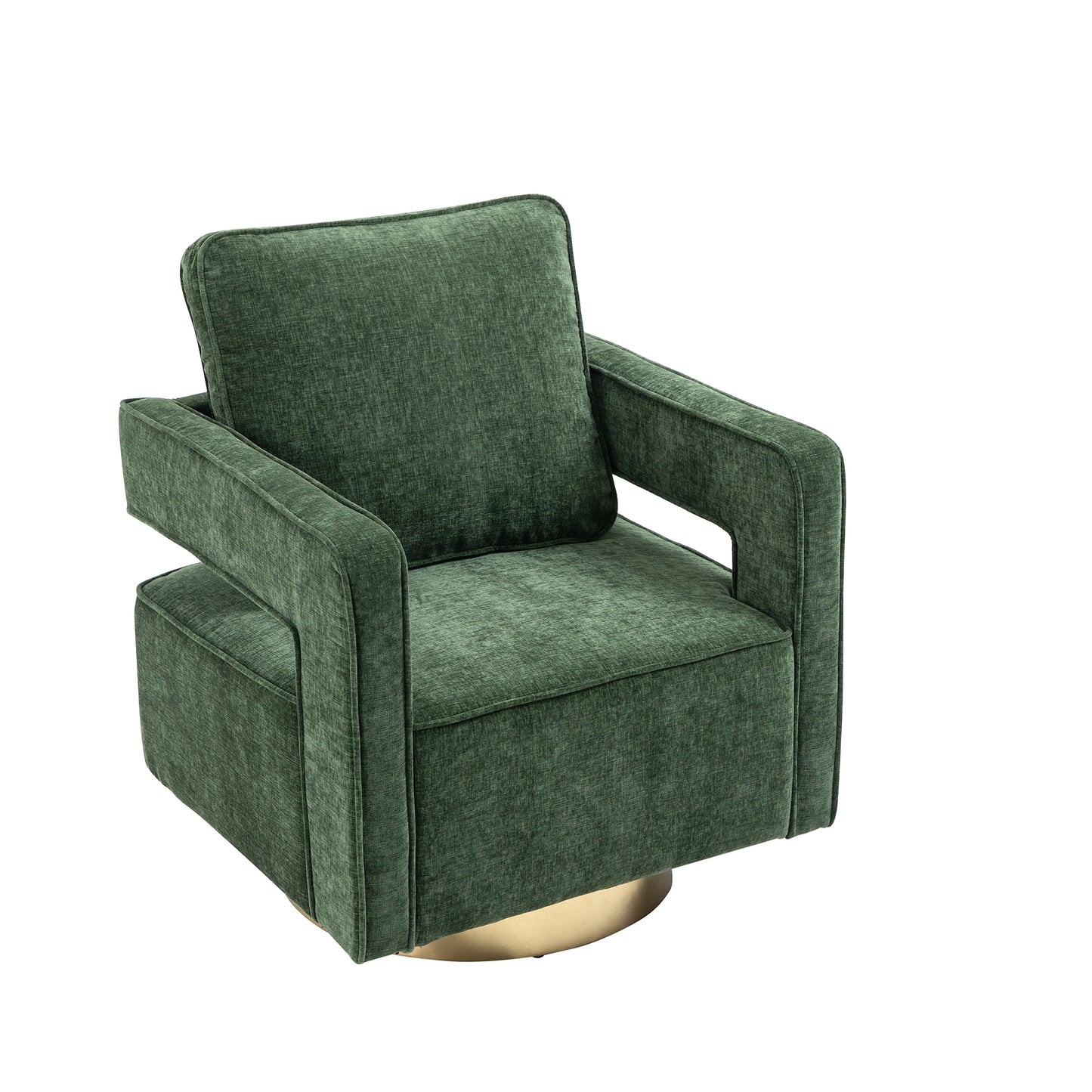 30.7"W Swivel Accent Open Back Chair Modern Comfy Sofa Chair With Gold Stainless Steel Base  (Green Chenille)