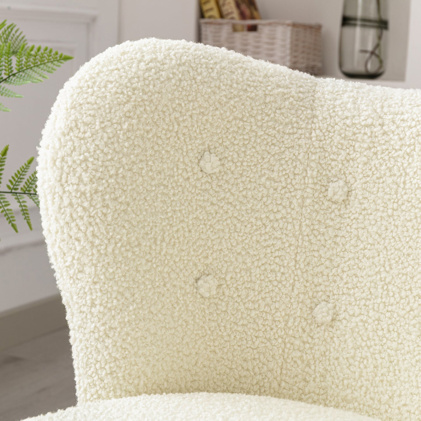 Modern Accent Chair Lambskin Sherpa Wingback Tufted Side Chair with Solid Wood Legs