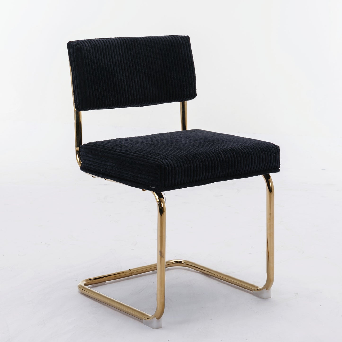 Dining Chairs with Corduroy Fabric, Gold Metal Base, Kitchen Chairs-Set of 2, Black