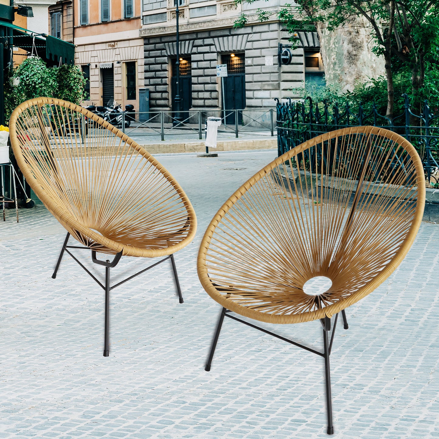 Outdoor Acapulco Chair Set of 2 with Flexible Rope and Heavy Duty Frame，Beige