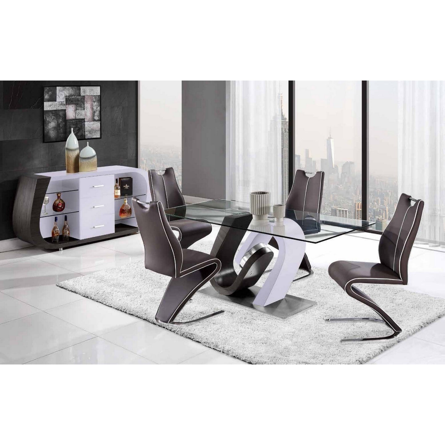 White and Grey tone Geometrical base with Rectangular Glass top Dining Table-1