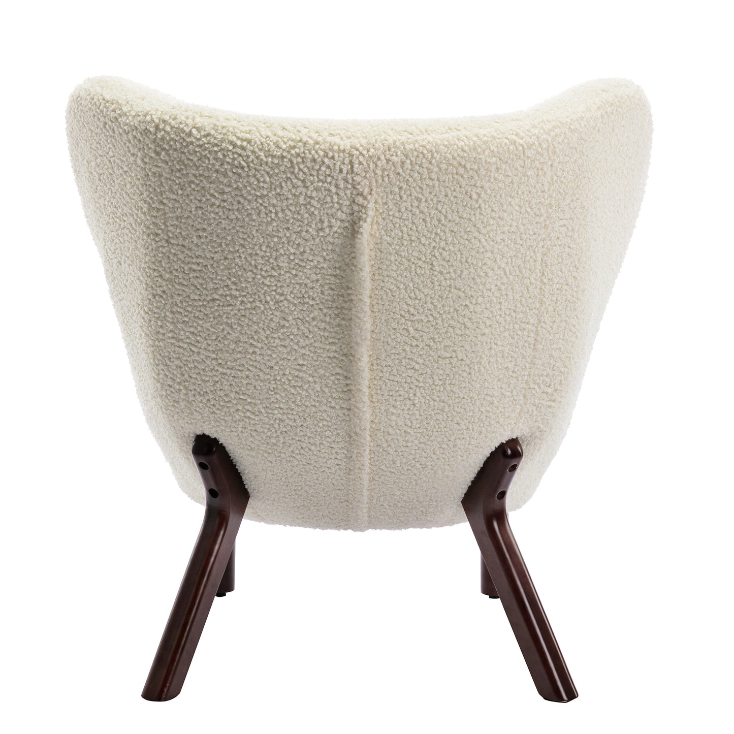 Modern Accent Chair Lambskin Sherpa Wingback Tufted Side Chair with Solid Wood Legs