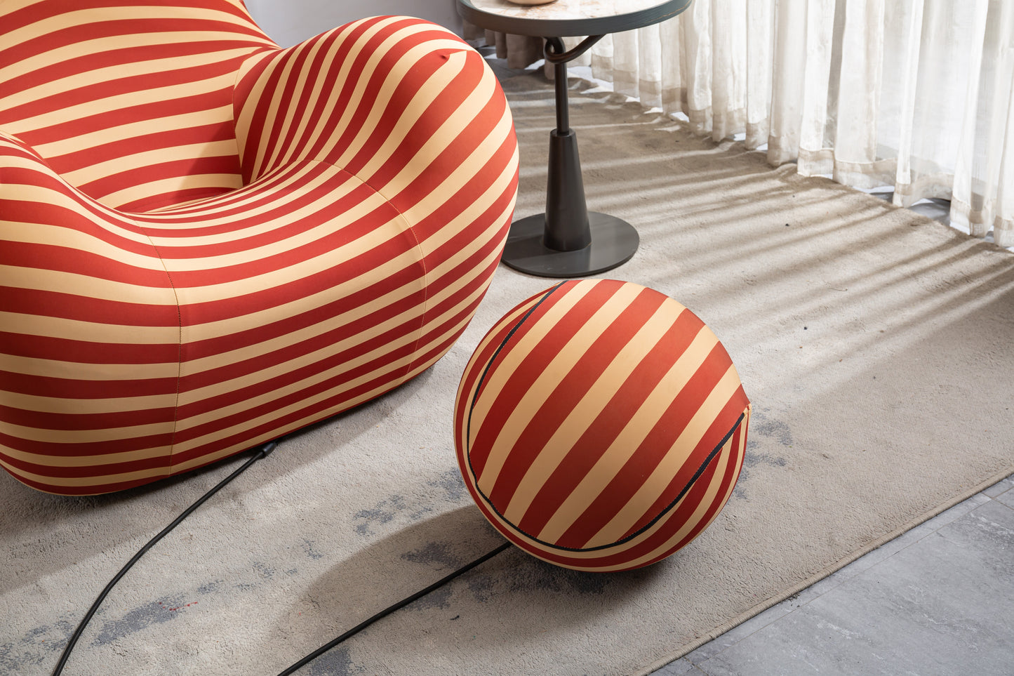 Barrel Chair with Ottoman, Modern Comfy Stripe Chair -Red & Yellow Stripe and Large Size