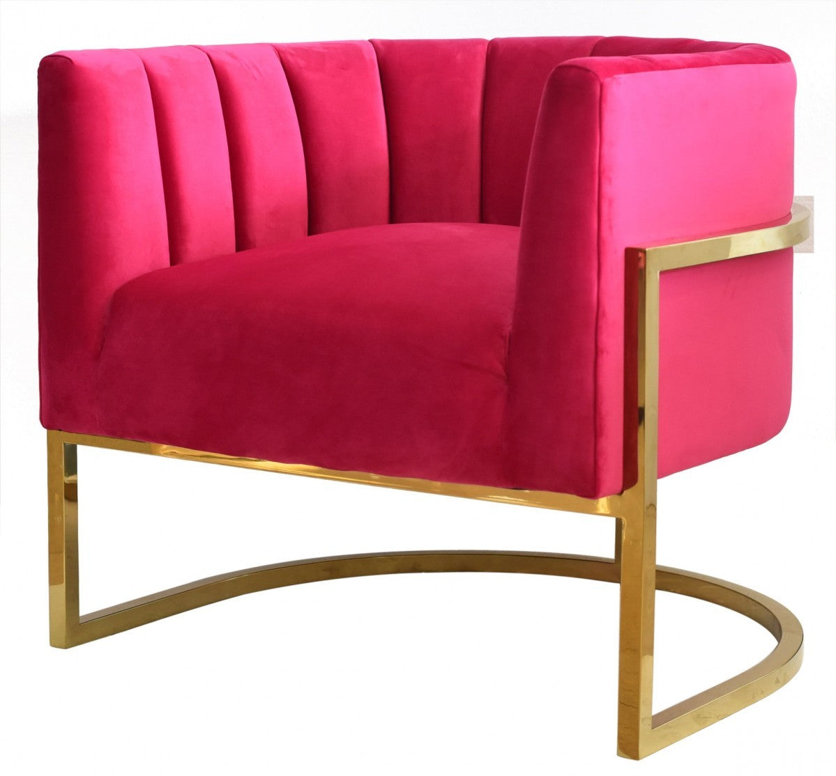 Glam Pink and Gold Channel Tufted Velvet Accent Chair-0