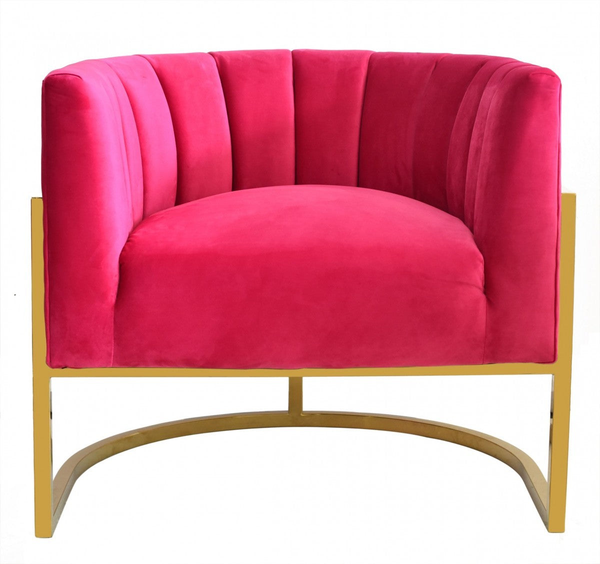 Glam Pink and Gold Channel Tufted Velvet Accent Chair-1