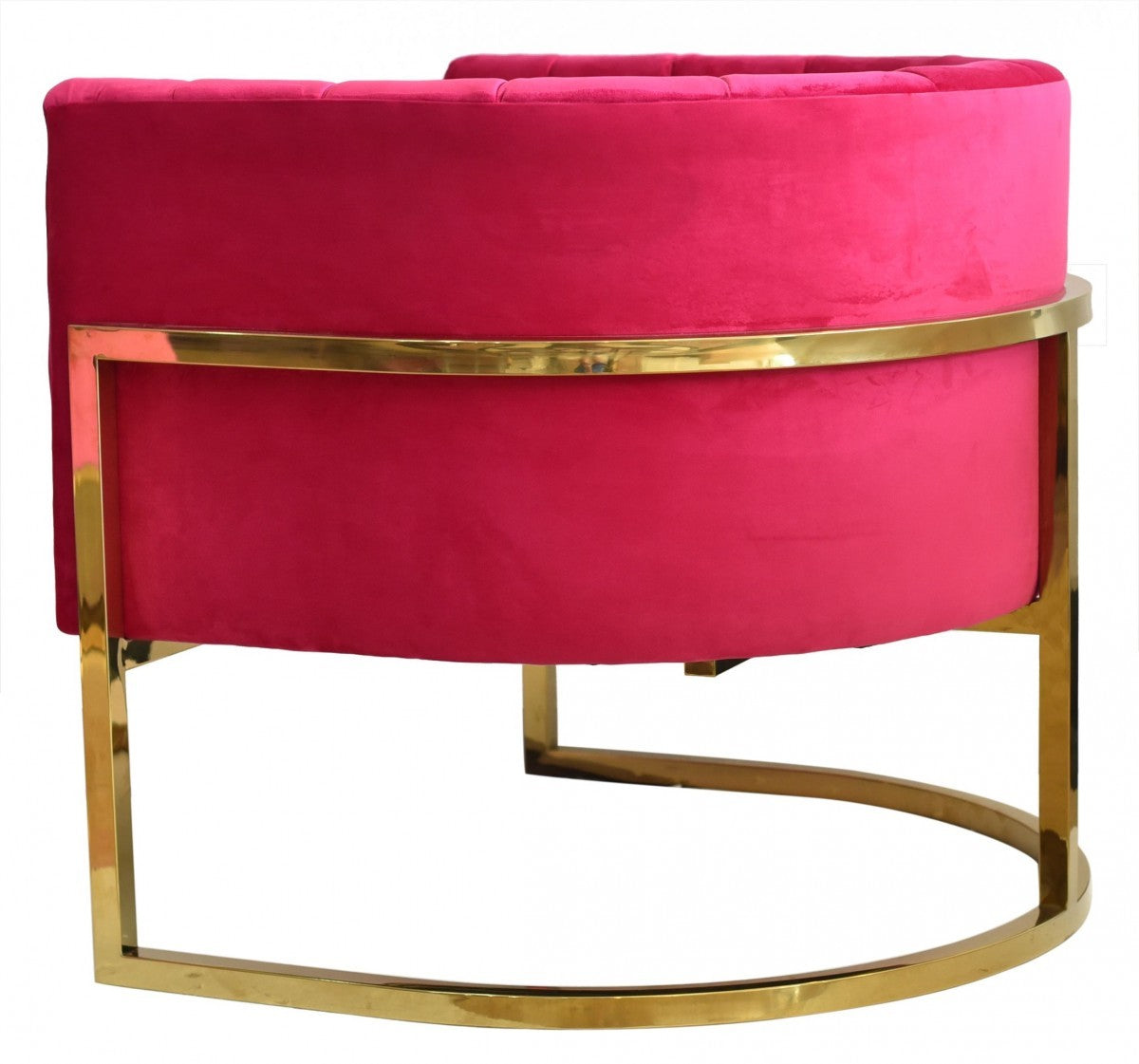 Glam Pink and Gold Channel Tufted Velvet Accent Chair-3