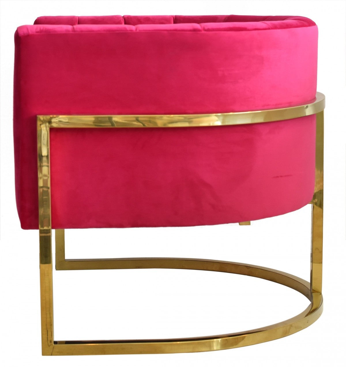 Glam Pink and Gold Channel Tufted Velvet Accent Chair-4