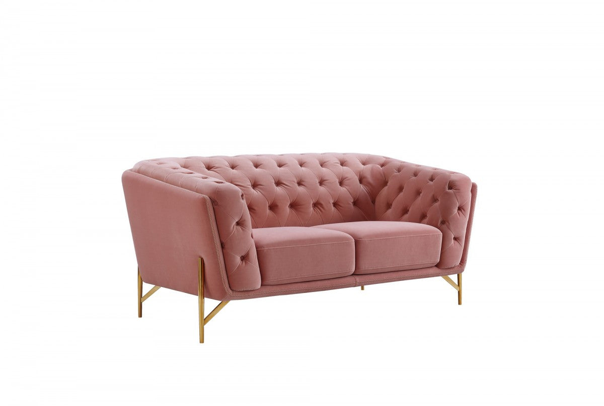 Stylish Pink Velvet  Loveseat With Diamond Tufts-2