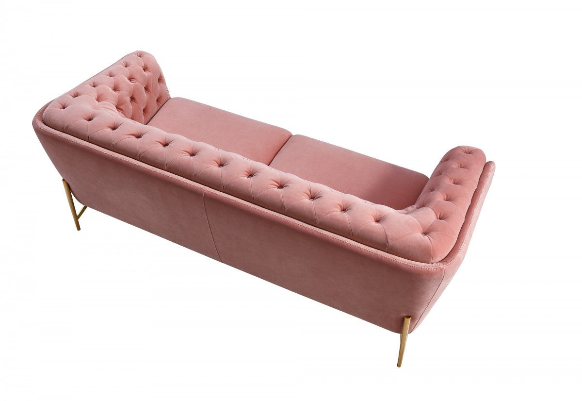 Stylish Pink Velvet  Loveseat With Diamond Tufts-3