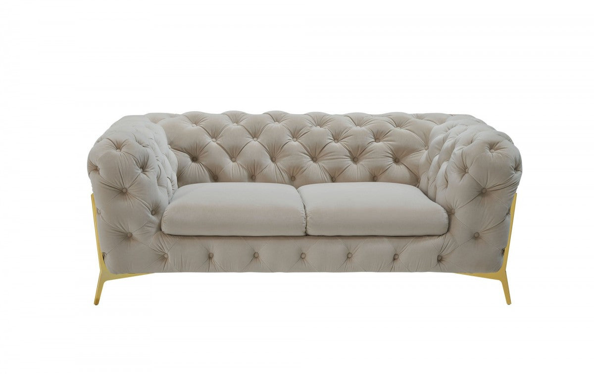 Contemporary 74" Beige Velvet And Gold Loveseat-0