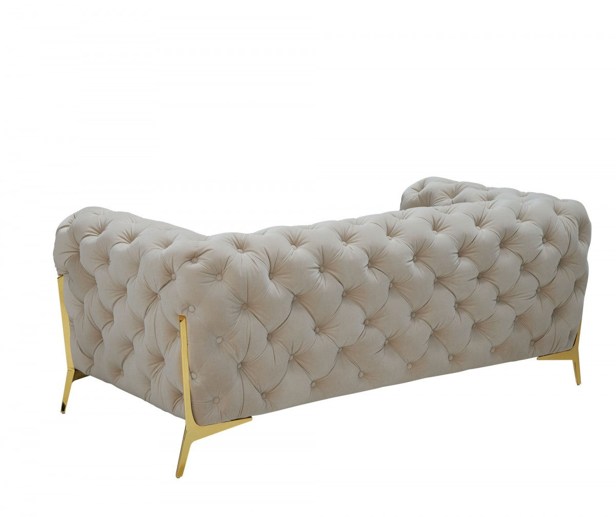 Contemporary 74" Beige Velvet And Gold Loveseat-2