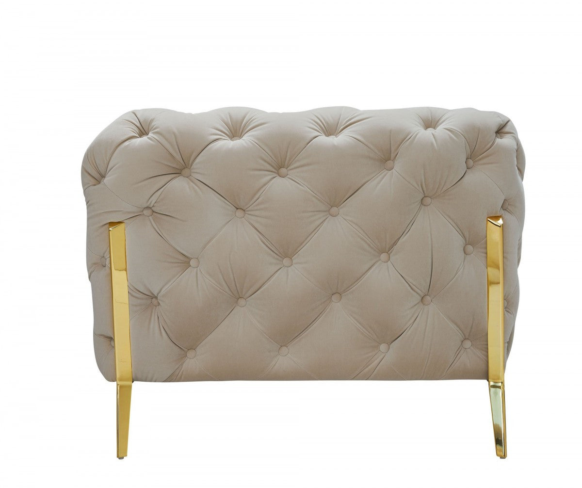 Contemporary 74" Beige Velvet And Gold Loveseat-3