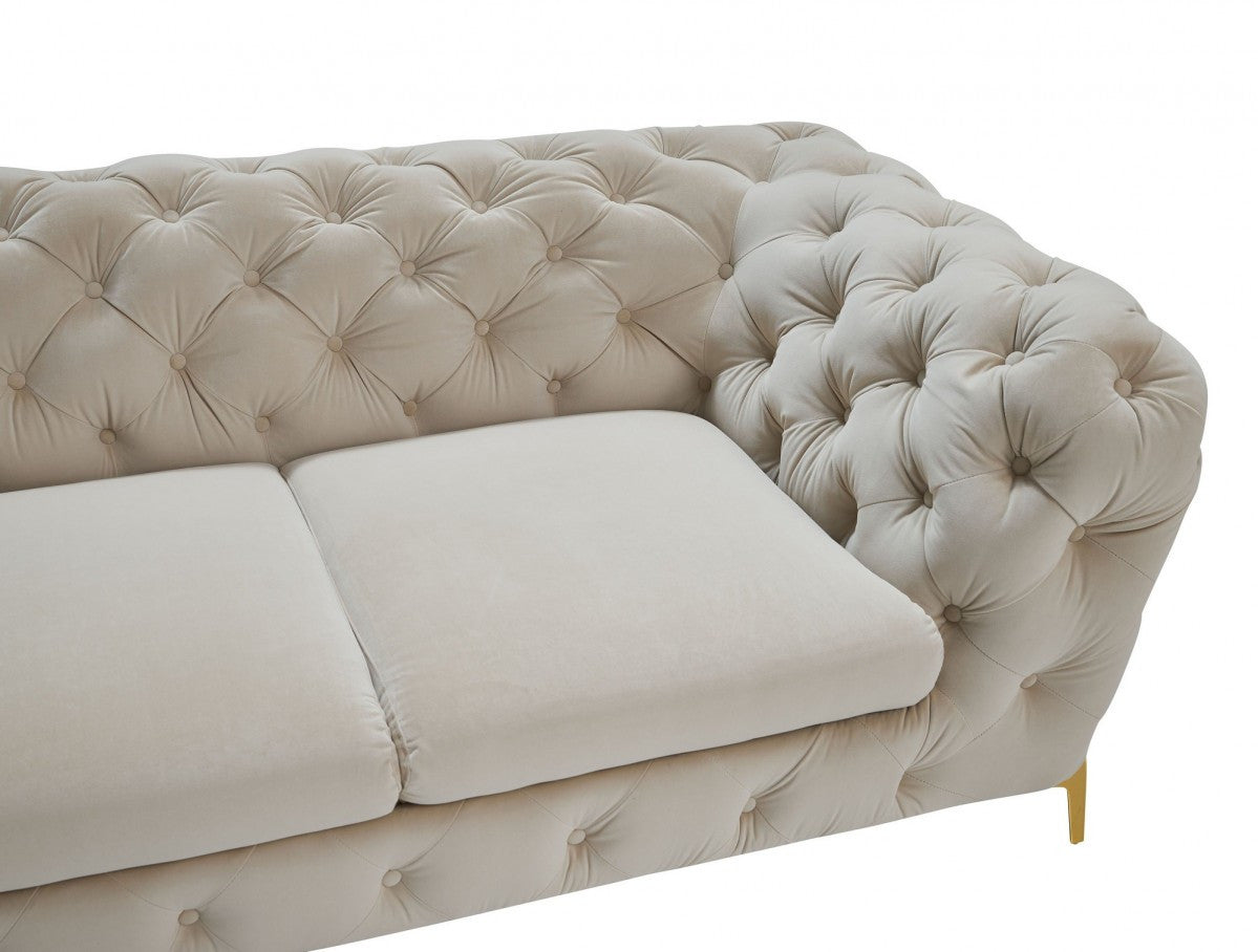 Contemporary 74" Beige Velvet And Gold Loveseat-4