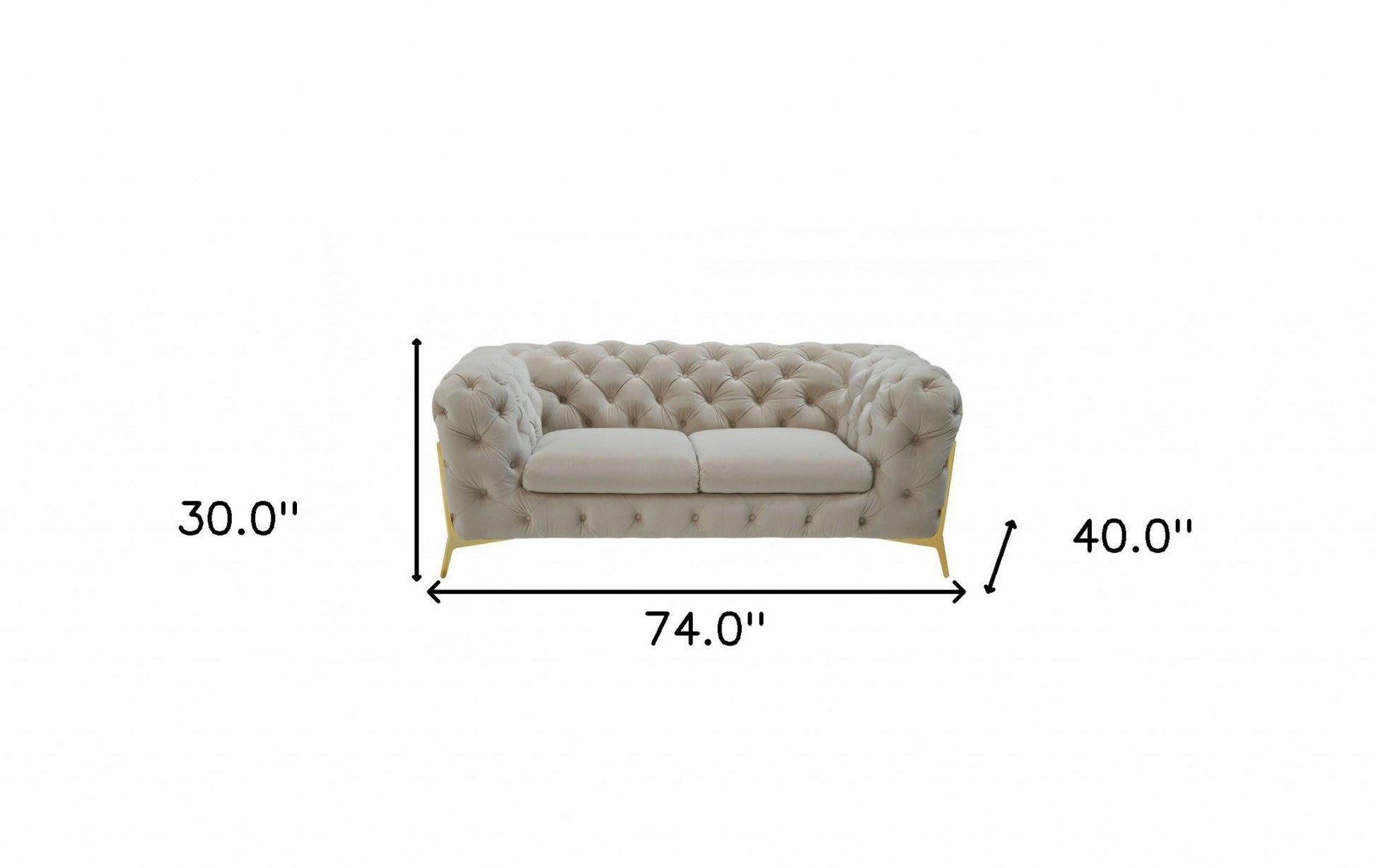 Contemporary 74" Beige Velvet And Gold Loveseat-5