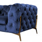 Contemporary 74" Blue Velvet And Gold Loveseat-1