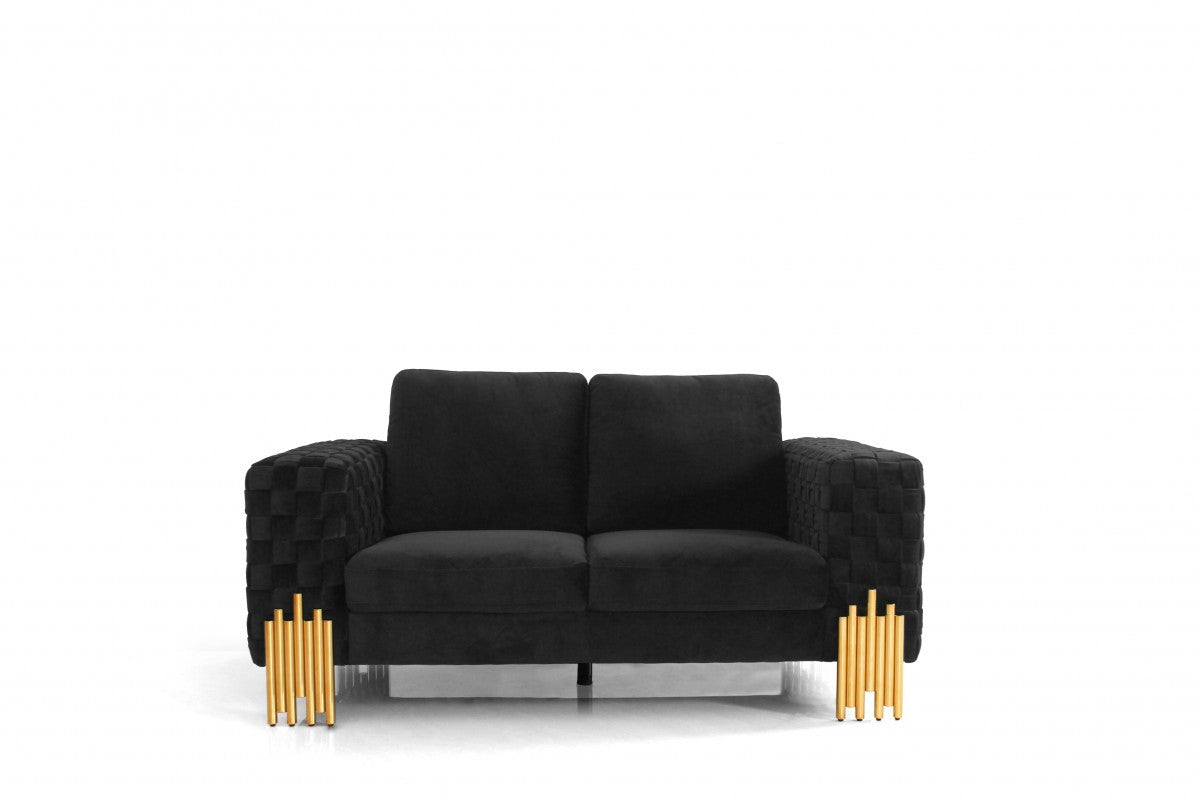 Stylish 69" Black Velvet And Gold Accent Loveseat-1