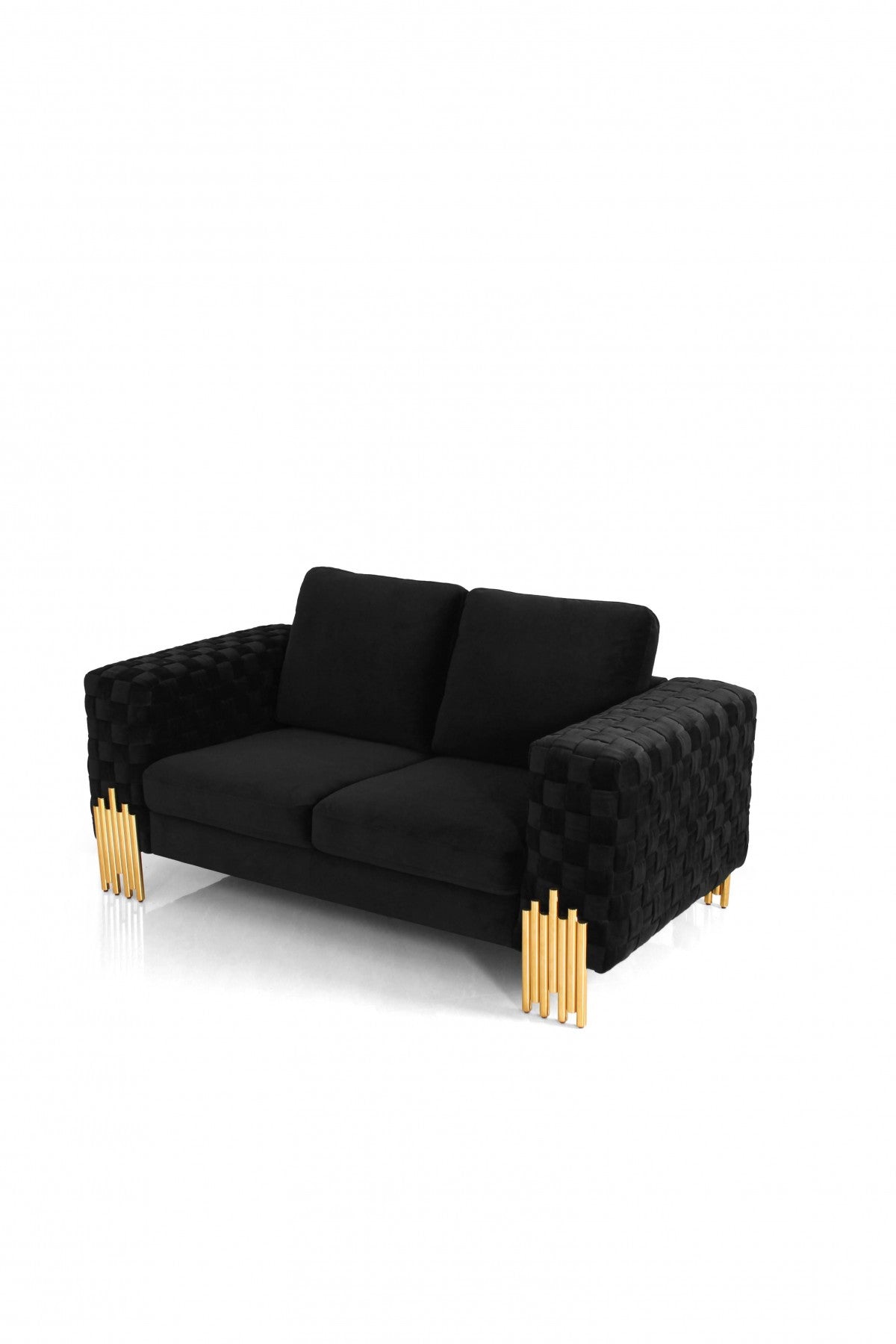 Stylish 69" Black Velvet And Gold Accent Loveseat-2