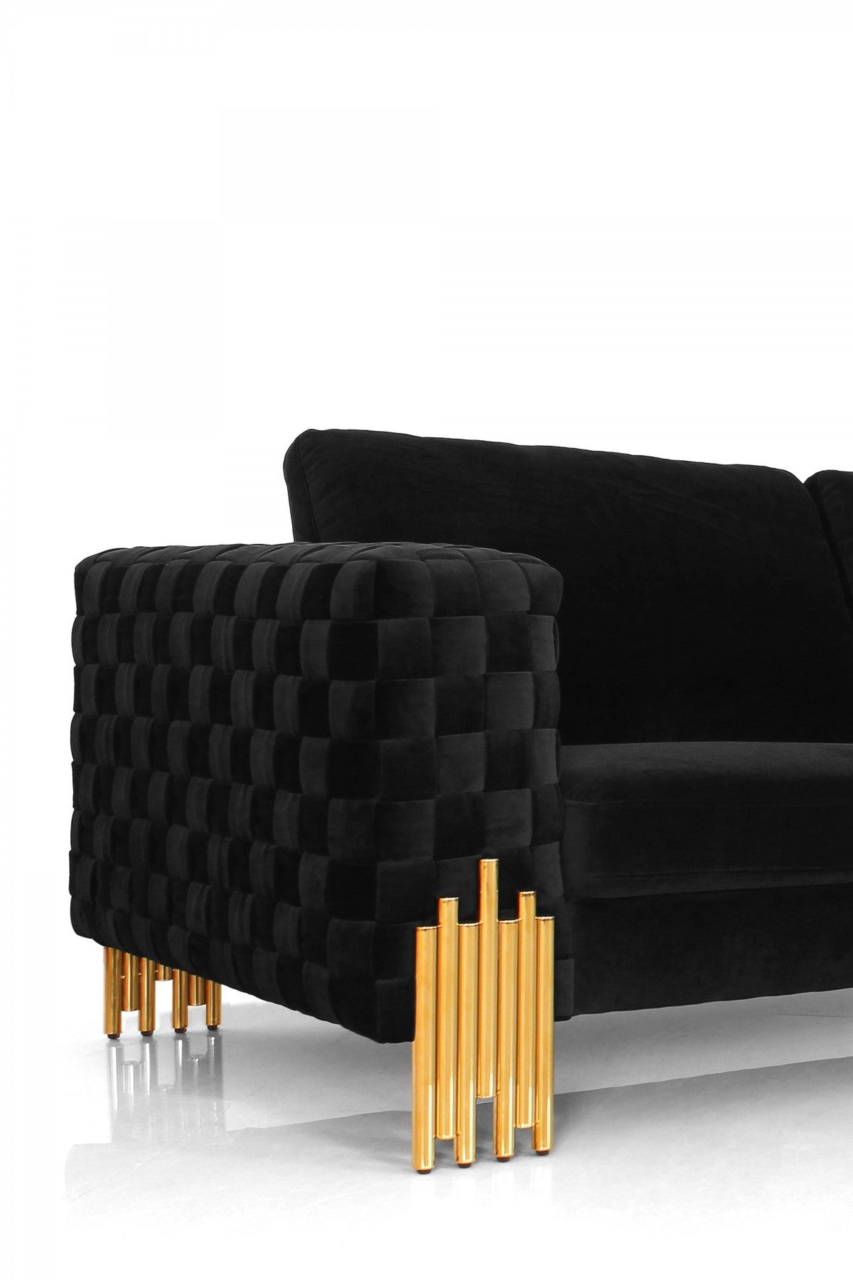 Stylish 69" Black Velvet And Gold Accent Loveseat-4