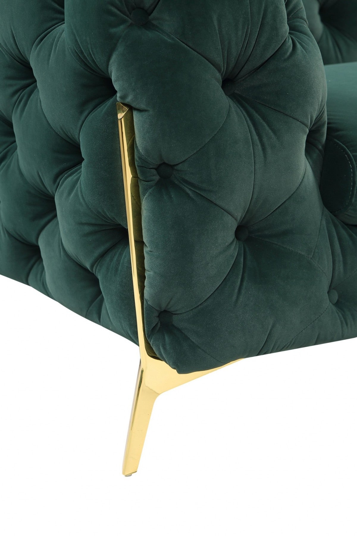 Glam 97" Green Velvet And Gold Accent Sofa-3