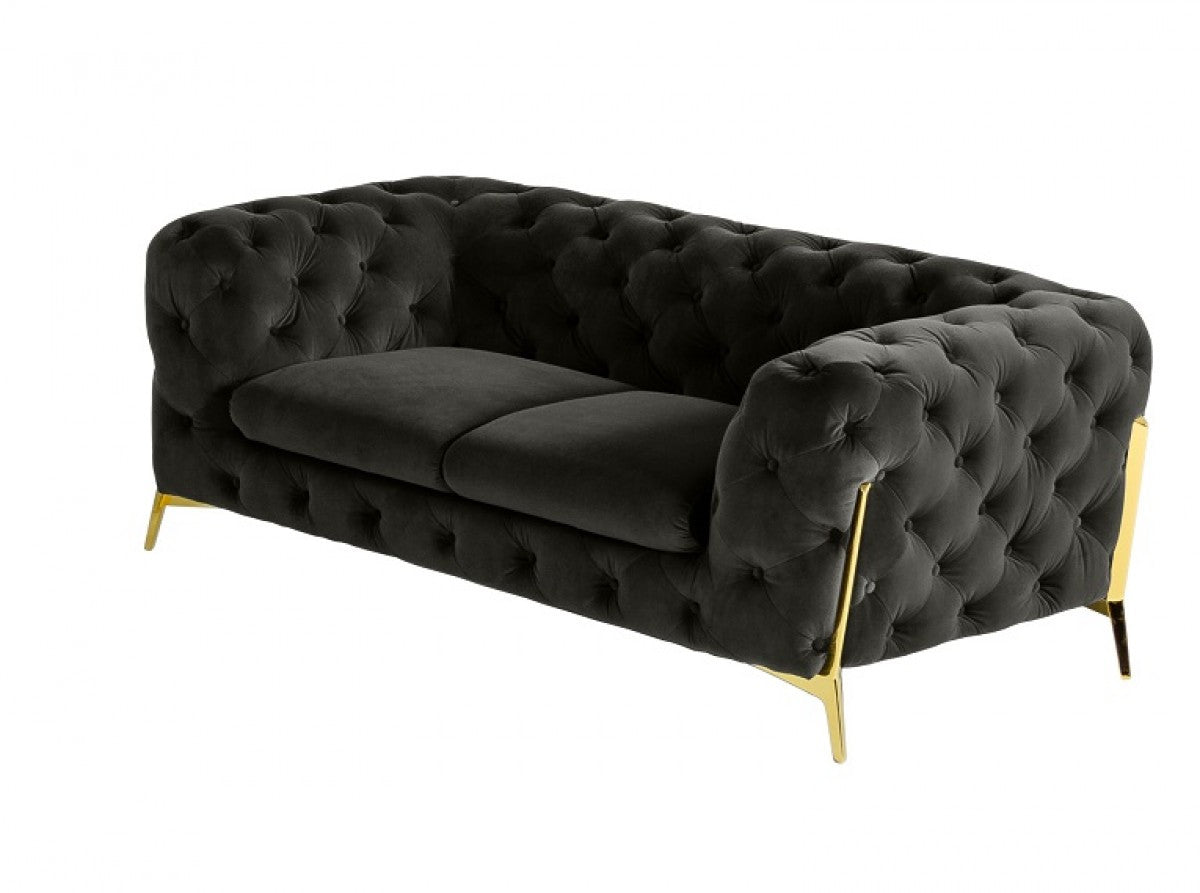 74" Dark Grey Gold Velour Chesterfield Love Seat-0