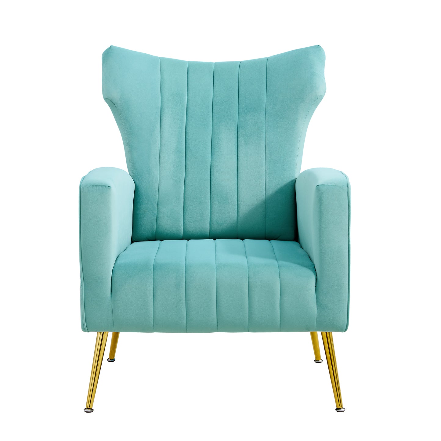 Modern Velvet Accent Chair with Arms, Wingback Reading Chair with Gold Metal Legs