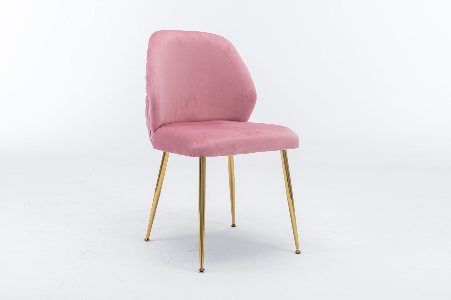 Dining Chair Set of 2, Woven Velvet Upholstered Side Chairs with Barrel Backrest and Gold Metal Legs, Pink