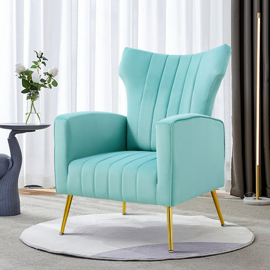 Modern Velvet Accent Chair with Arms, Wingback Reading Chair with Gold Metal Legs