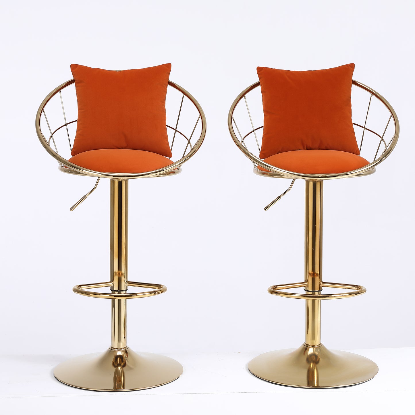 Orange velvet bar chair, pure gold plated