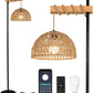 Smart Floor Lamp with Remote Control & APP, Tall Standing Lamp with Rattan Lampshade