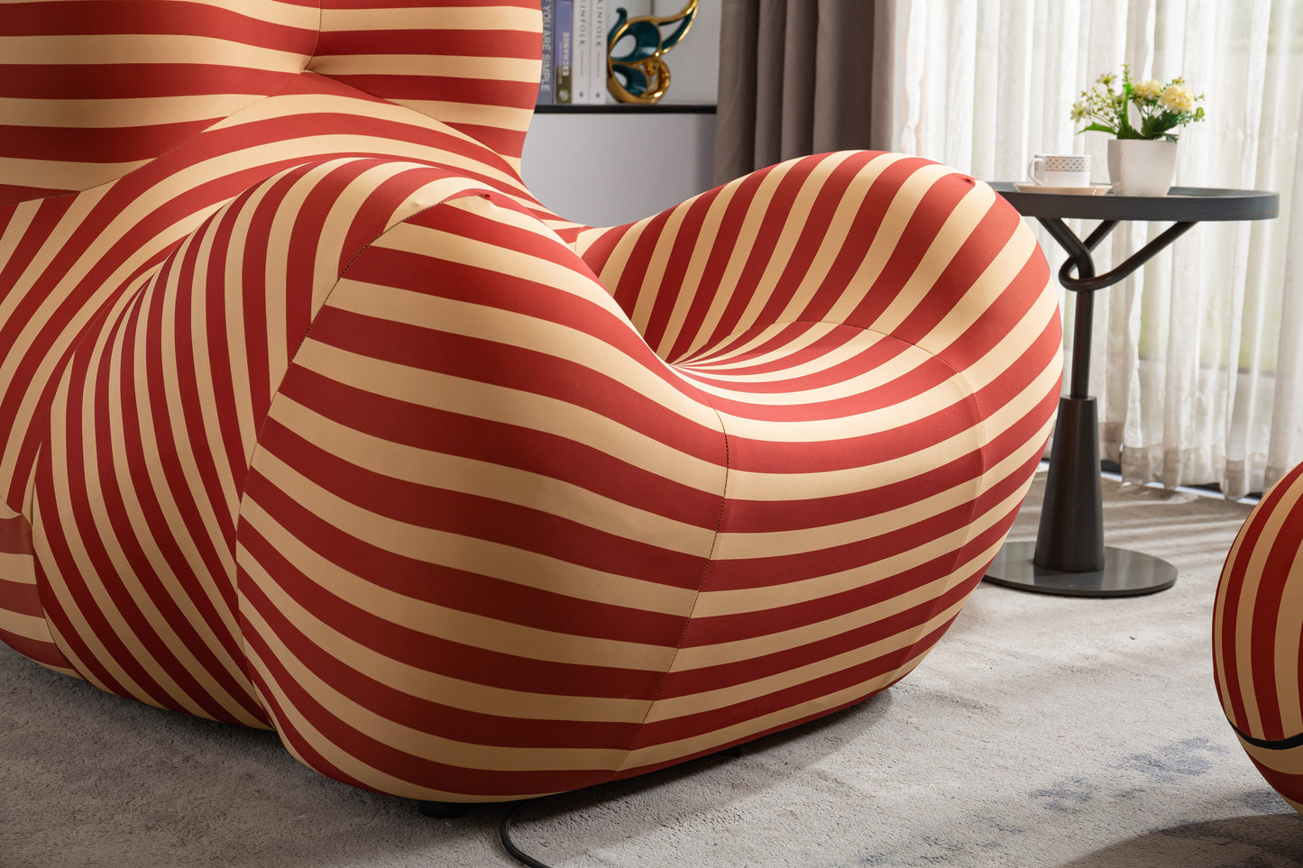 Barrel Chair with Ottoman, Modern Comfy Stripe Chair -Red & Yellow Stripe and Large Size