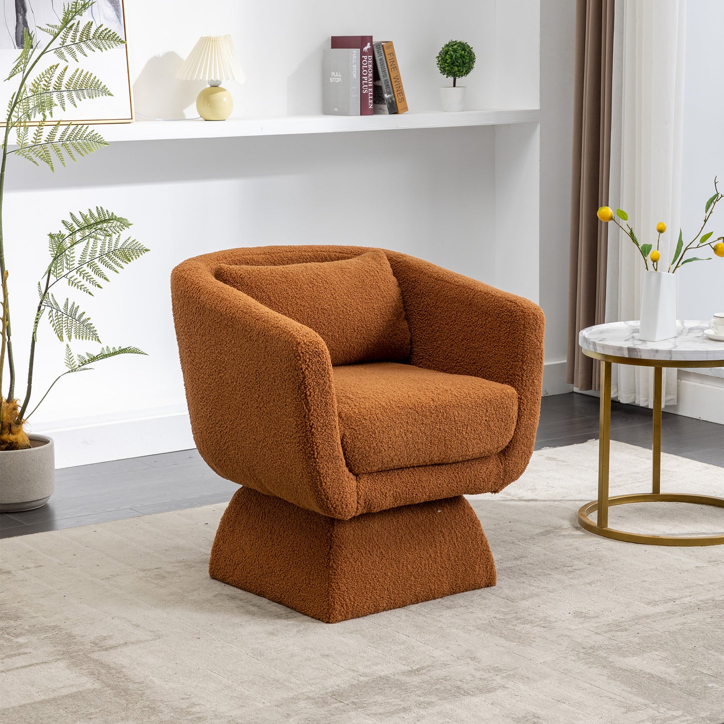 28"W Swivel Accent Chair , 360 Degree Club Chair, Leisure Chair (Caramel Boucle)