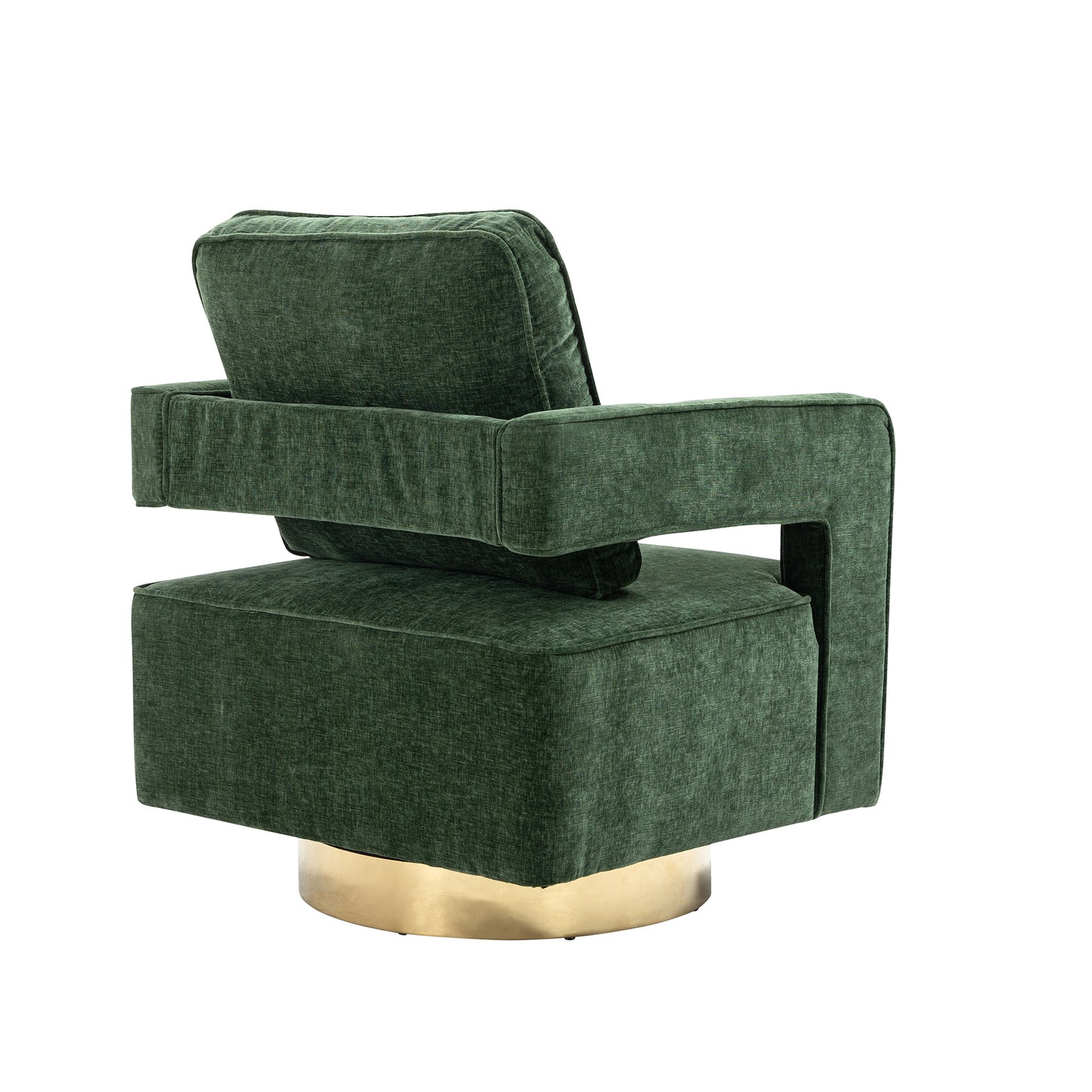 30.7"W Swivel Accent Open Back Chair Modern Comfy Sofa Chair With Gold Stainless Steel Base  (Green Chenille)