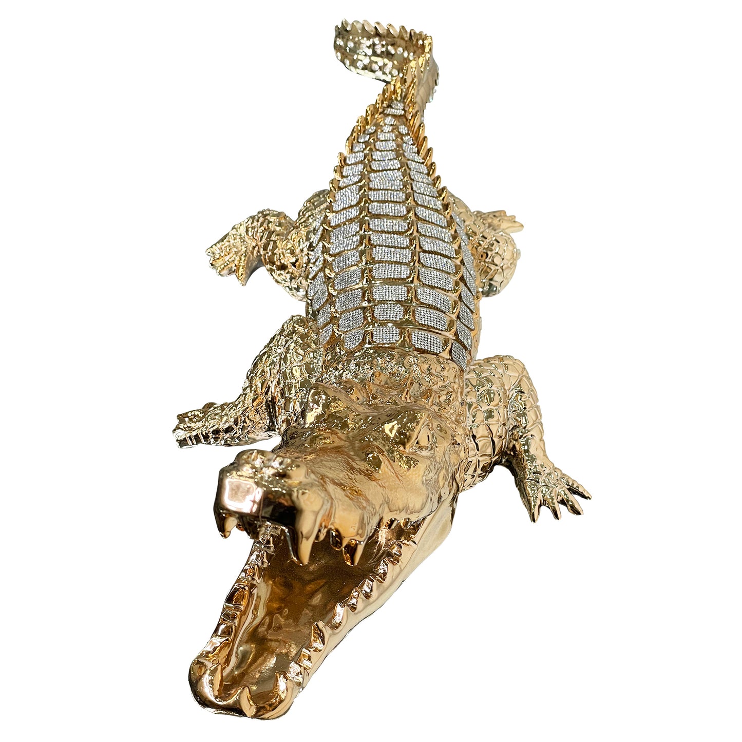 Ambrose Diamond Encrusted Gold Plated Crocodile (34"L X 10.5"W X 9"H)