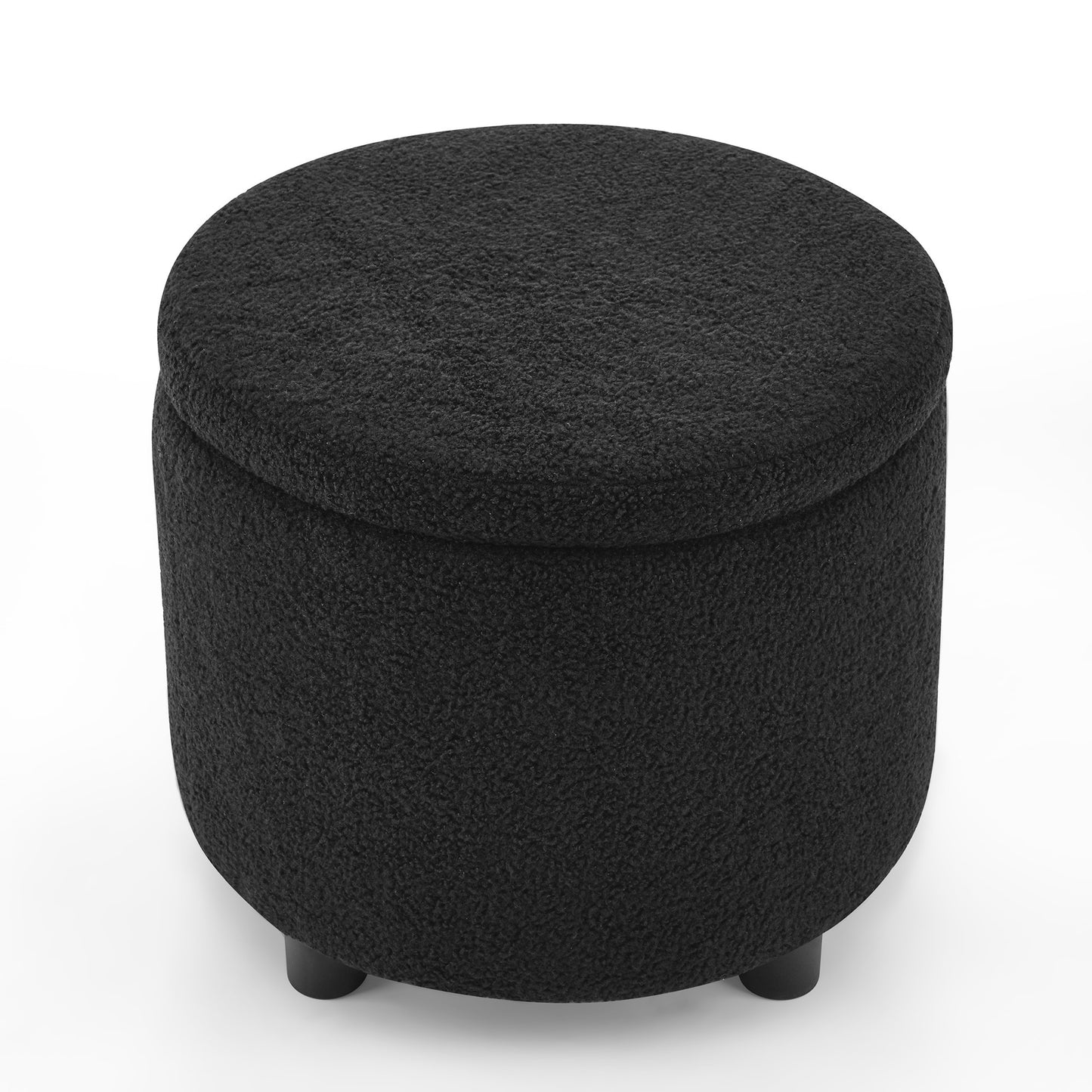 Swviel Barrel Chair with Gold Stainless Steel Base, with Storage Ottoman, Teddy Fabric, Black