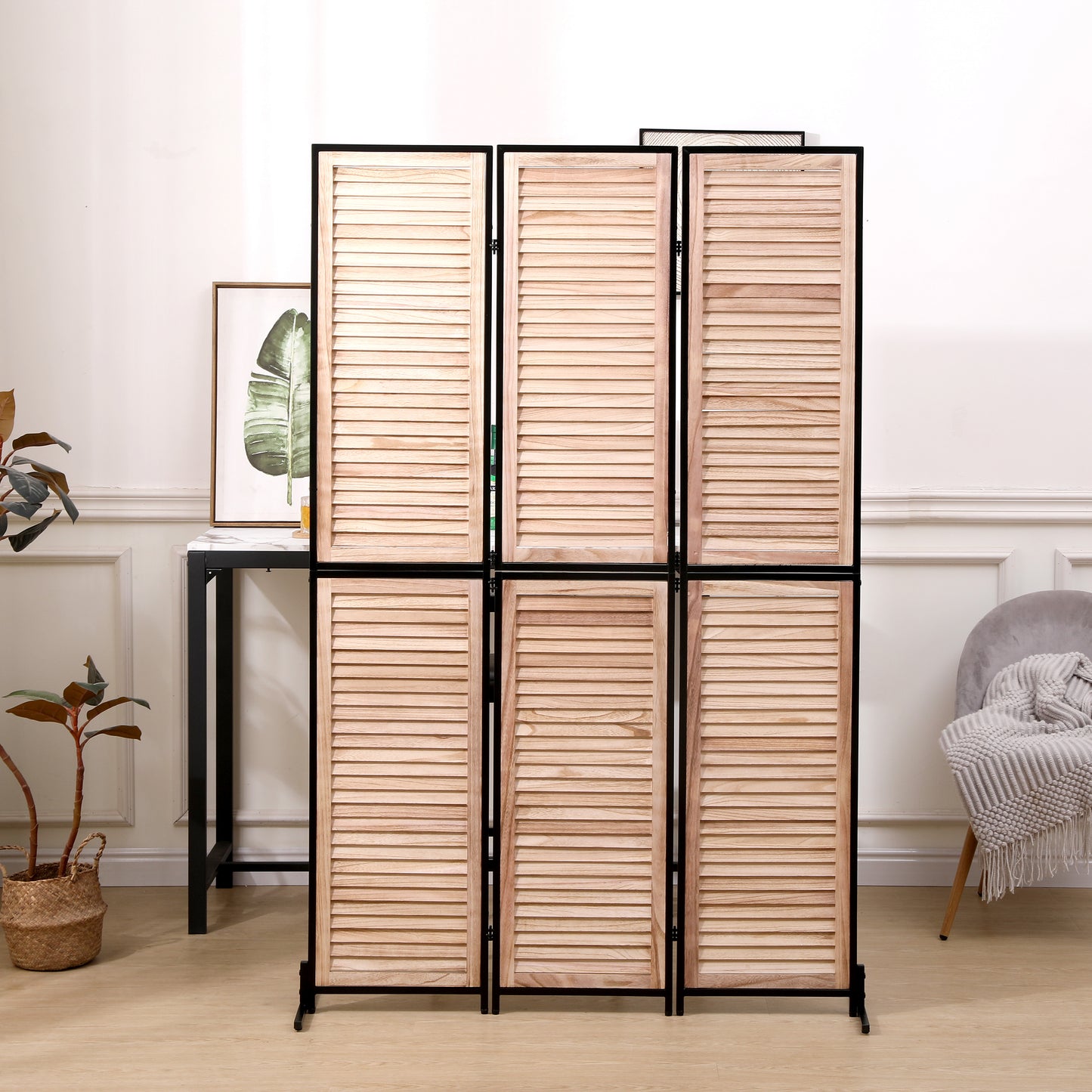 3 Panel Room Dividers and Folding Privacy Screen Natural Wooden Room Partitions 6ft Wall Divider for Room Separation (Natural)