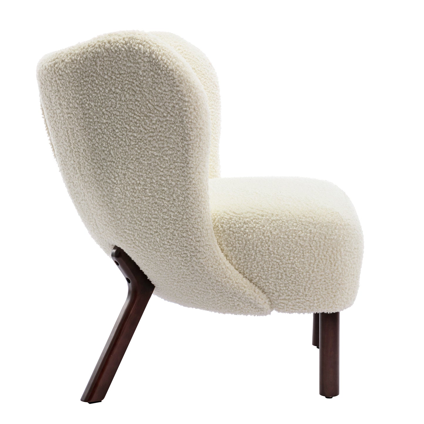 Modern Accent Chair Lambskin Sherpa Wingback Tufted Side Chair with Solid Wood Legs