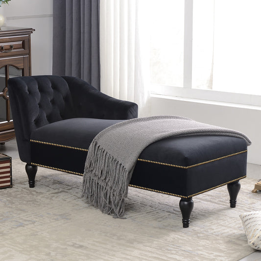 58''Velvet Chaise Lounge,Button Tufted Right Arm Facing Lounge Chair with Nailhead Trim & Solid Wood Legs