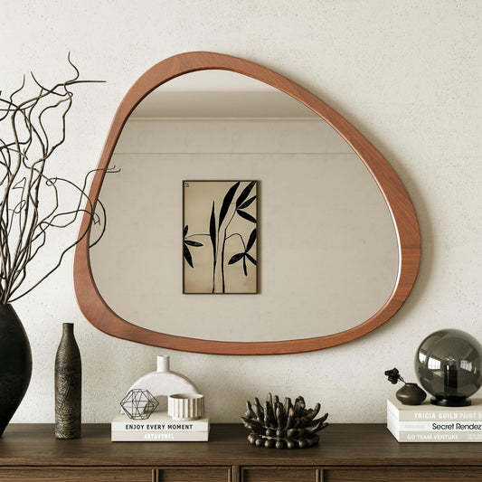 Solid Wood Mirror 45 Inch Asymmetrical Wall Mirror Wooden Framed Mirror Large Sized Dressing Mirror