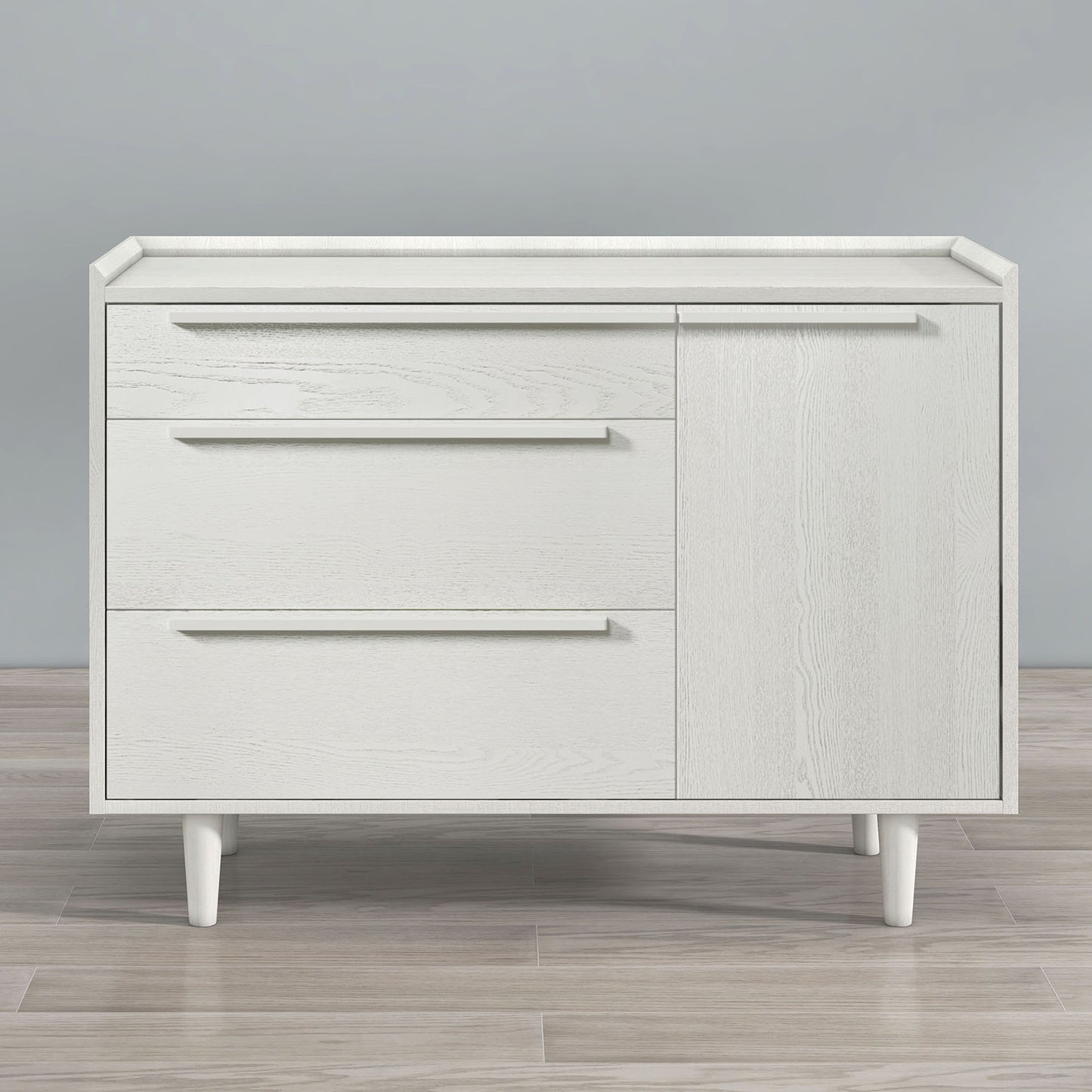 Modern Wood Grain Sideboard with 3 Drawers Storage Cabinet Entryway Floor Cabinet Sideboard Dresser with Solid Wood Legs, Grain White