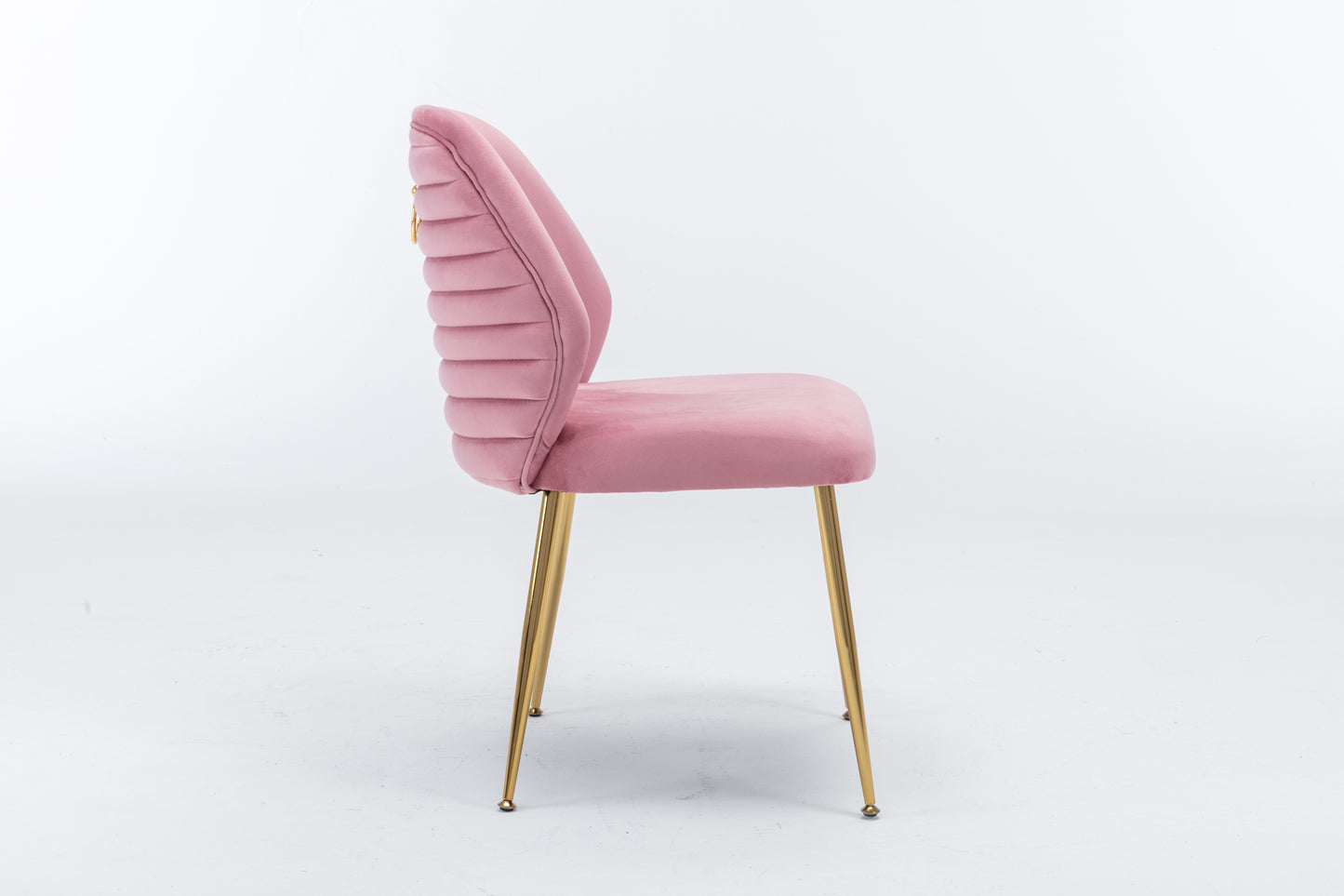 Dining Chair Set of 2, Woven Velvet Upholstered Side Chairs with Barrel Backrest and Gold Metal Legs, Pink