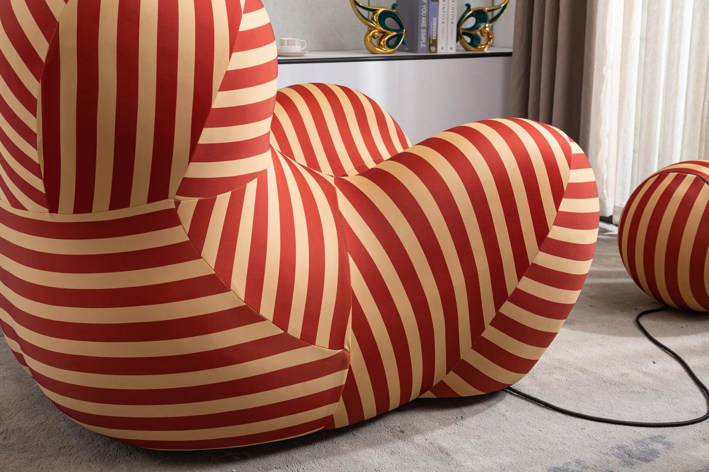 Barrel Chair with Ottoman, Modern Comfy Stripe Chair -Red & Yellow Stripe and Large Size