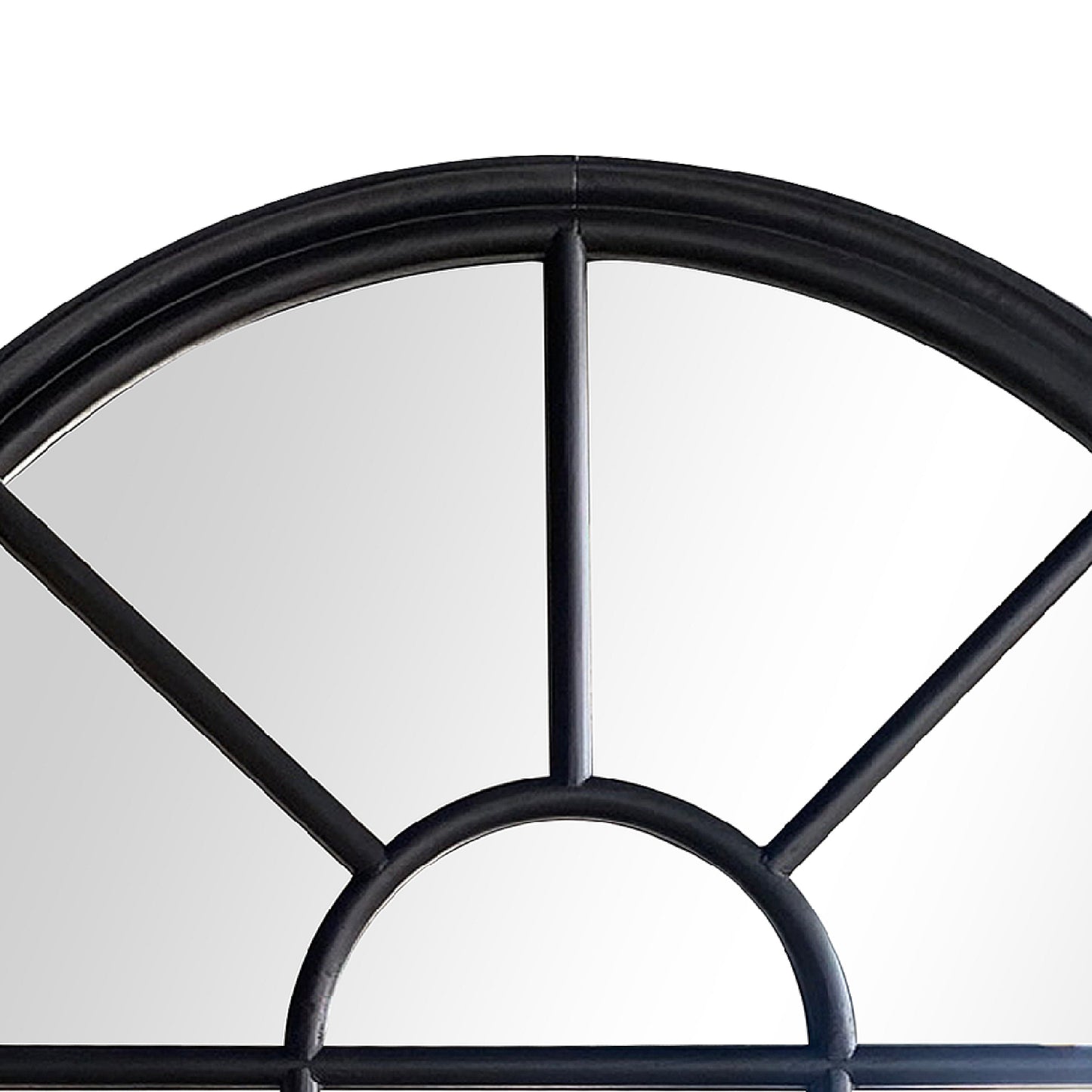 52 Inch Wood Wall Hanging Mirror, Window Pane Design, Arched Top, Black