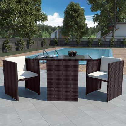 vidaXL Patio Rattan Wicker Garden Outdoor Dining Table Chairs Set Black/Brown-3